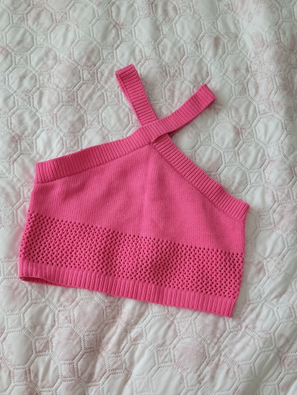 Zara Hot Pink One-Shoulder Knit Crop Sweater